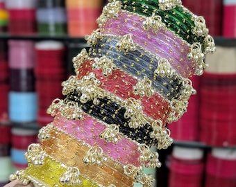 Multicolour bangles with golden ghungroo bangles set for women wedding and festive wear