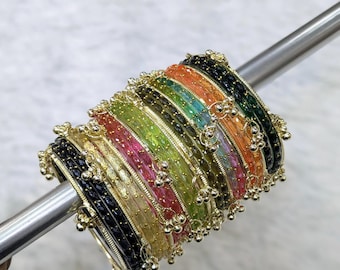 Multicolour bangles with golden ghungroo bangles set for women wedding and festive wear
