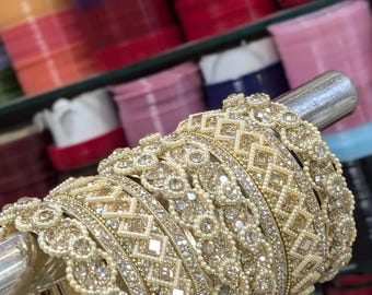Beaded rhinestones and pearls bangles set for women party wedding and festive wear