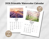 2026 Desk Calendar, Minimalist Watercolor Nature, Monthly Planner, Landscape Art Calendar, New Year Gift, Printable PDF, A5 Size