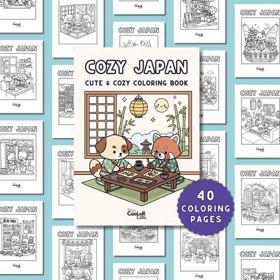 Cozy Japan | Kawaii Coloring Book | 40 Bold & Easy Designs | PDF Download