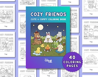 COZY FRIENDS | かわいい動物のぬり絵 | 大胆で簡単なデザイン40点 | デジタルダウンロード
