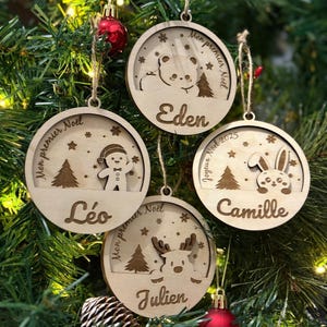 Pallina di Natale in legno personalizzata per bambini | Decorazione natalizia personalizzata | Primo Natale | Regalo di Natale per neonati | Legno inciso