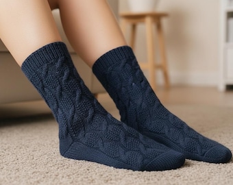 Knit Socks Pattern PDF Cable Socks Winter Socks Cozy Knitting Women
