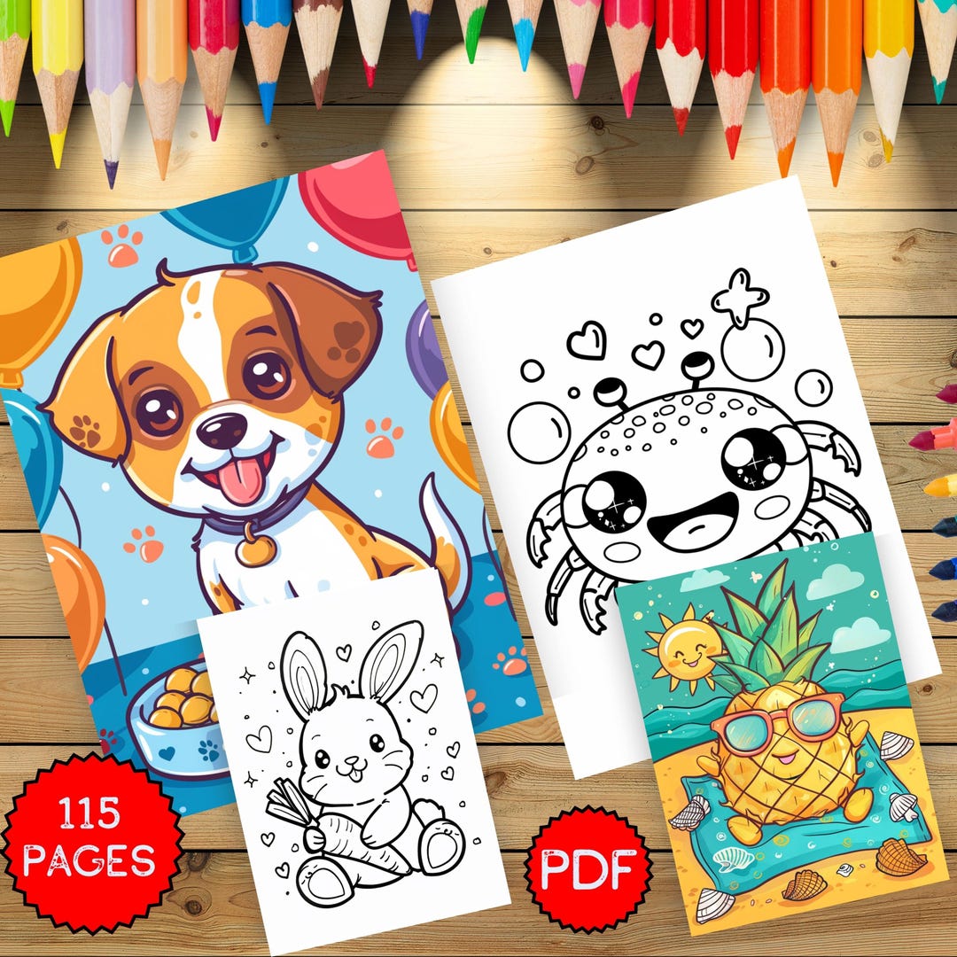 Cute Animal and Dinosaur Coloring Book for Kids, 115 Fun Printable ...