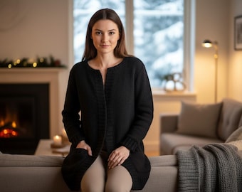 Knit Cardigan Pattern PDF, Long Knit Cardigan, Open Front Sweater With Pockets