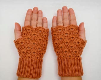 Patrón de guantes sin dedos a crochet, guantes fáciles de punto de concha (PDF), calentadores de manos de encaje, tutorial de mitones a crochet, descarga de patrón digital