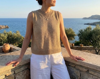 Knit Tank Top Pattern PDF, Sleeveless Knit Top, Summer Knitwear XS-XXL