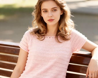 Patrón de camiseta de punto en PDF, manga corta, top de verano para mujer, tallas XS–XXL