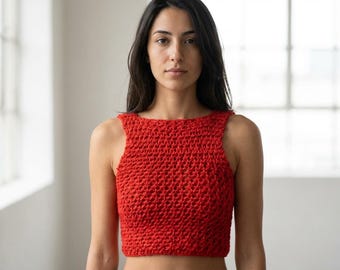 Crochet Backless Top Pattern PDF, Chunky Knit Look Crop Top