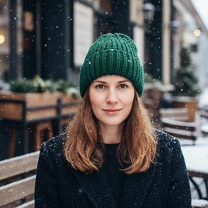 Knit Beanie Pattern PDF Ribbed Hat Folded Cuff Winter Easy Beginner