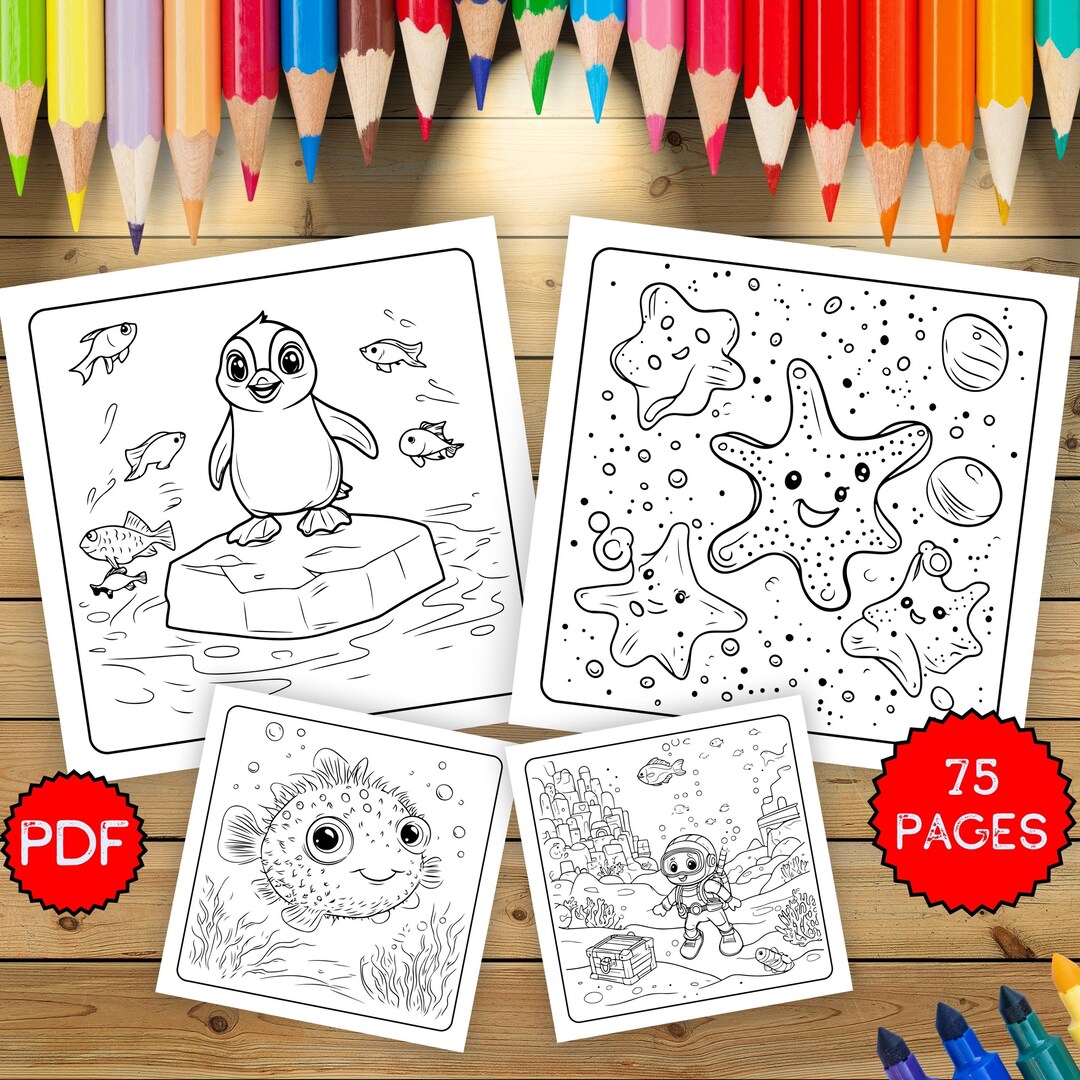 Cute Ocean Animals Coloring Book, Sea Life Coloring Pages for Kids ...