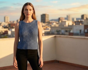 Patrón de top de crochet sin mangas en PDF. Top moderno de verano acanalado. Fácil de usar. Para mujer. Tallas XS a XXL.