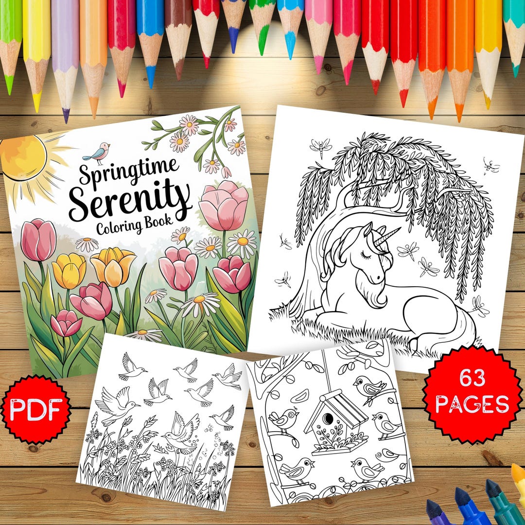 Springtime Serenity Coloring Pages, Floral Nature Coloring Book ...
