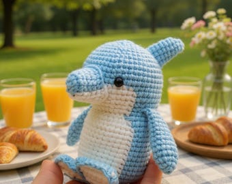 Patrón de delfín a crochet en PDF, juguete de peluche amigurumi fácil de hacer