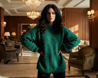 Patrón PDF de suéter de punto acogedor con mangas abullonadas, jersey oversize, top de invierno XS-XL