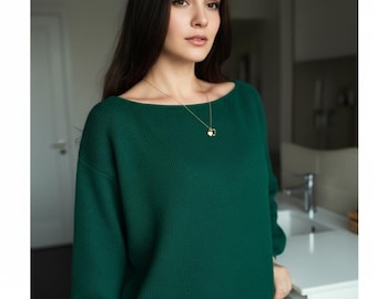Knit Blouse Pattern PDF, Boat Neck Knit Top, Top Down Raglan Sweater XS-XL
