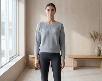 Patrón PDF para suéter de punto brioche, jersey cómodo, punto acanalado moderno, tallas S-XL