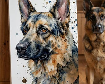 シェパード犬の油彩画 ヴィンテージのジャーマンシェパードドッグの油絵 | 額入り動物肖像画
