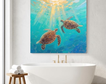 Sea Turtle Canvas Wall Art - Ocean Marine Decor Print - Bathroom Living Room