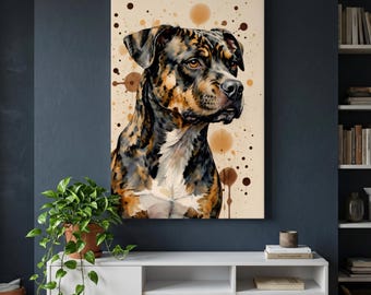 Brindle Pitbull Watercolor Canvas Wall Art Print - Dog Portrait Decor