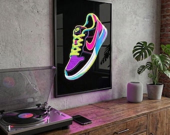 Neon Sneaker Art Print - Vibrant Athletic Shoe Poster - Pop Art Sneaker Wall Decor - Bold Teen Room Art