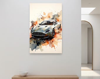 Watercolor Sports Car Canvas Wall Art - Modern Car Print - Man Cave Decor Gift