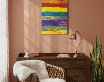 Abstract Colorful Canvas Wall Art Print - Modern Horizontal Brushstroke Painting for Living Room Bedroom Office