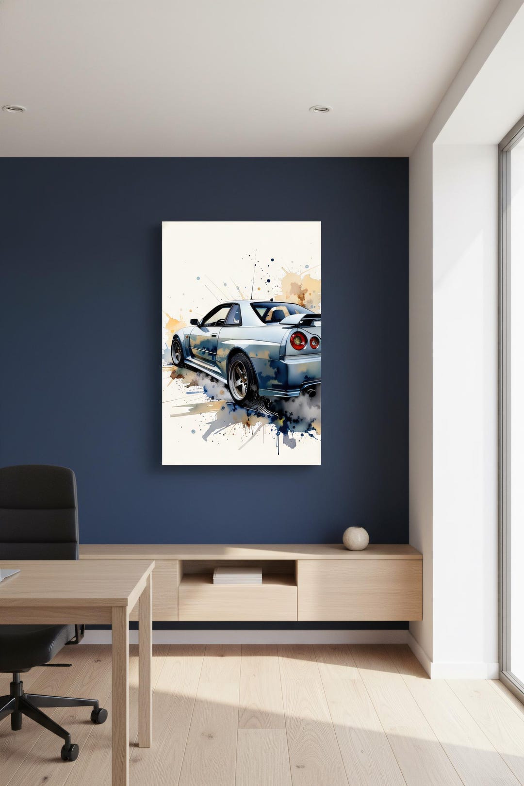 Watercolor Sports Car Canvas Art Print - Blue Automotive Wall Decor ...