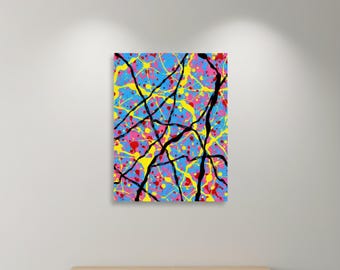Vibrant Splatter Art Canvas Print - Modern Bold Colorful Abstract Drip Painting Wall Decor