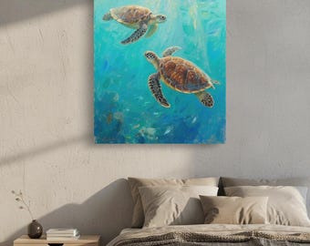 Serene Sea Turtle Canvas Wall Art Print - Ocean Coastal Decor - Marine Life Nursery Bathroom