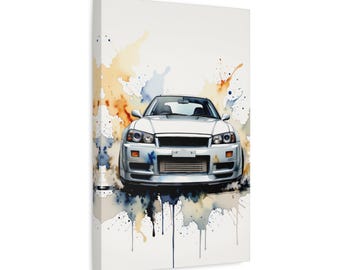 JDM Watercolor GT-R Canvas Print - Sports Car Wall Art - Man Cave Decor