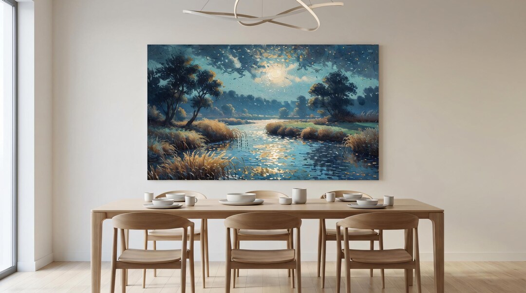 Moonlight River Canvas Wall Art Print - Serene Home, Office Decor - Etsy