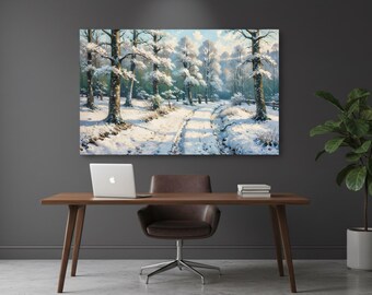 Winter Forest Canvas Wall Art - Snowy Road Print - Rustic Farmhouse Woodland Decor
