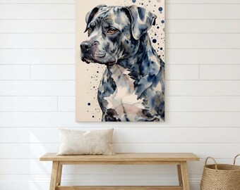 Watercolor Pitbull Canvas Art Print - Gray Dog Portrait Wall Decor