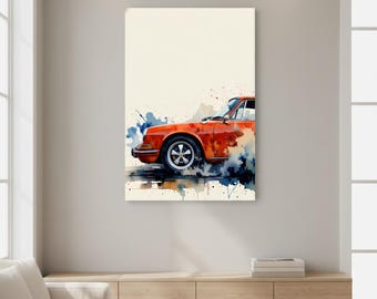 Dynamic Watercolor Porsche 911 Print - Vintage Car Wall Art - Garage Man Cave Decor
