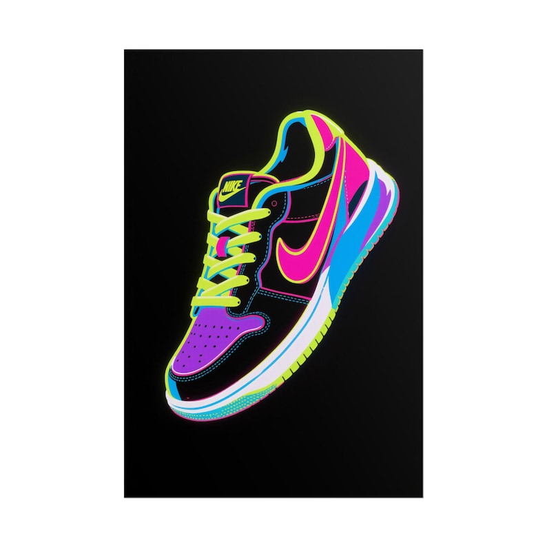 Impresión artística de zapatillas de neón - Póster de zapatillas deportivas vibrantes - Decoración de pared de zapatillas de arte pop - Arte atrevido para habitaciones de adolescentes imagen 7