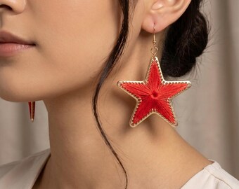 Pendientes colgantes de estrella envueltos en hilo - Pendientes colgantes celestiales estilo boho - Pendientes de hilo artesanal