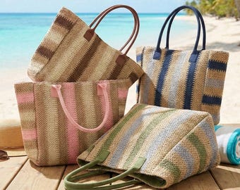 Bolso de hombro de paja con rayas multicolor natural / Bolso de playa tejido de verano / Bolso bohemio