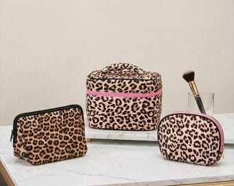 Leopard Print Cosmetic Pouch Bag Organizer, Travel Makeup Bag, Animal Print Toiletry Pouch, Makeup Organizer, Gift for Her