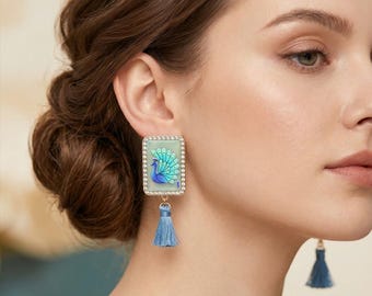 Frame Tassel Drop Earrings - Boho Fringe Statement Earrings - Colorful Tassel Dangle Earrings - Fun Festival Earring Gift for Women