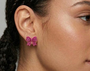 Crystal Rhinestone Sparkly Pave Bow Stud Earrings, Dainty Bow Jewelry, Bridal Wedding Gift
