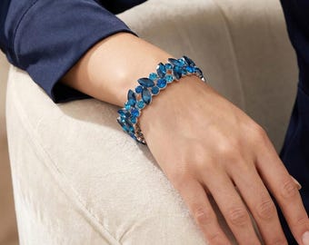 Pulsera elástica con racimo de piedras marquesa de cristal - Pulsera con diamantes de imitación brillantes - Pulseras apilables para novias