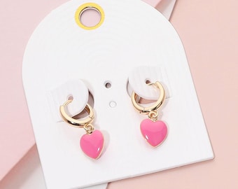 Heart Charm Huggie Hoop Earrings, Dainty Dangle Hoops, Minimalist Everyday Jewelry