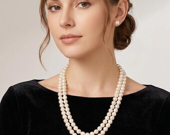 Collar de perlas de doble capa - Cadena clásica de perlas de múltiples hebras - Elegante regalo de joyería nupcial
