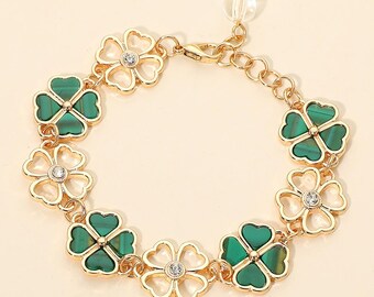 Pulsera de eslabones de trébol / Joyería de la suerte para el Día de San Patricio / Pulsera con dijes irlandeses