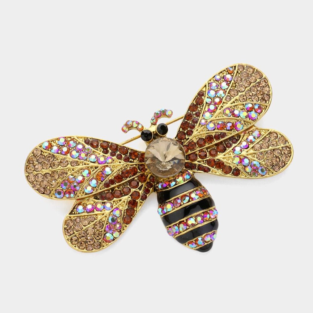 Porumo Rhinestone Honey Bumble Bee Brooch | Sparkling Bee Lapel Pin - Etsy