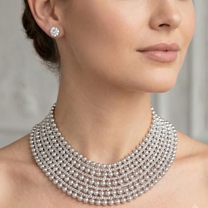Metal Bubble Bib Choker Necklace, Bold Layered Chunky Statement Necklace Set