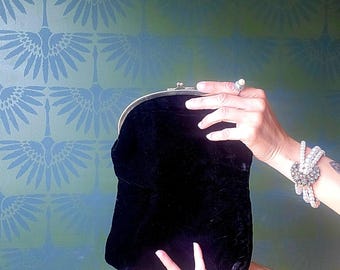 Vintage 1950's- 1960's Black Velvet Clutch