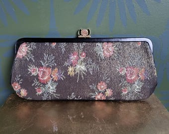 Vintage 1950's Metallic Floral Tapestry Clutch